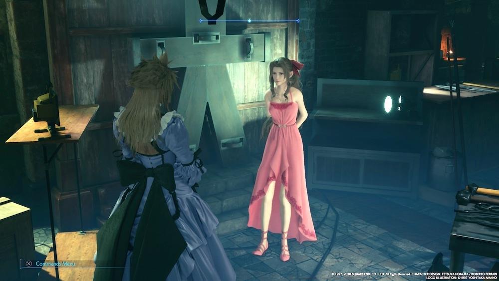 Aerith goes with a pink dress if you do half the available side-quests in Sector 5.